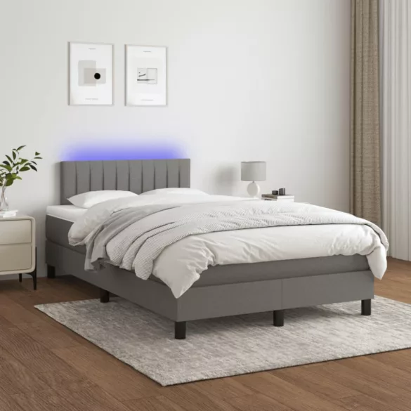 sötétszürke szövet rugós és LED-es ágy matraccal 120x190 cm