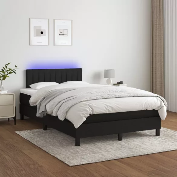 fekete szövet rugós és LED-es ágy matraccal 120x190 cm