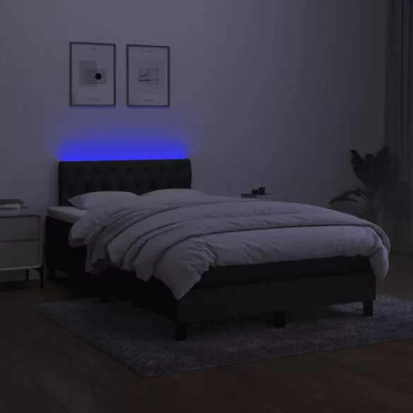 fekete szövet rugós és LED-es ágy matraccal 120x190 cm