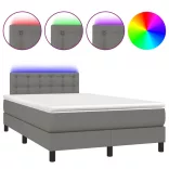 sötétszürke szövet rugós és LED-es ágy matraccal 120x190 cm