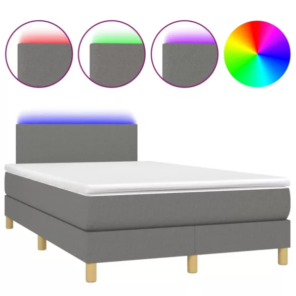 sötétszürke szövet rugós és LED-es ágy matraccal 120x190 cm