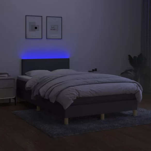 sötétszürke szövet rugós és LED-es ágy matraccal 120x190 cm