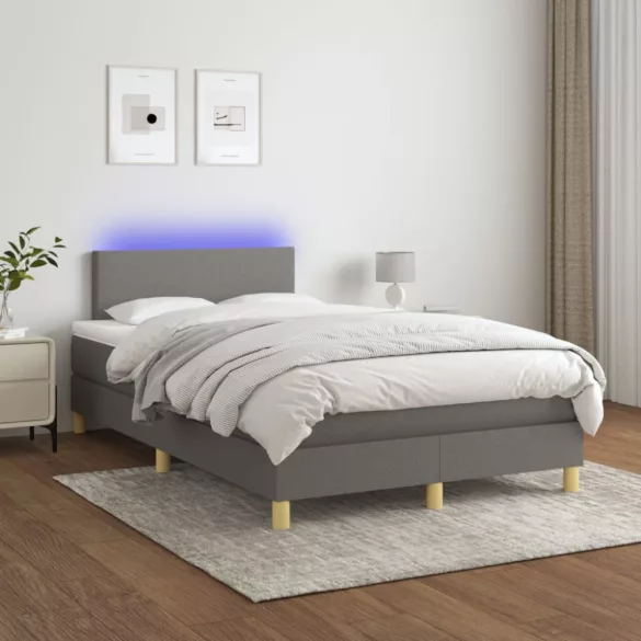 sötétszürke szövet rugós és LED-es ágy matraccal 120x190 cm