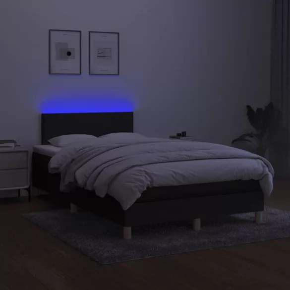 fekete szövet rugós és LED-es ágy matraccal 120x190 cm