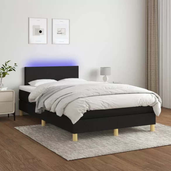 fekete szövet rugós és LED-es ágy matraccal 120x190 cm