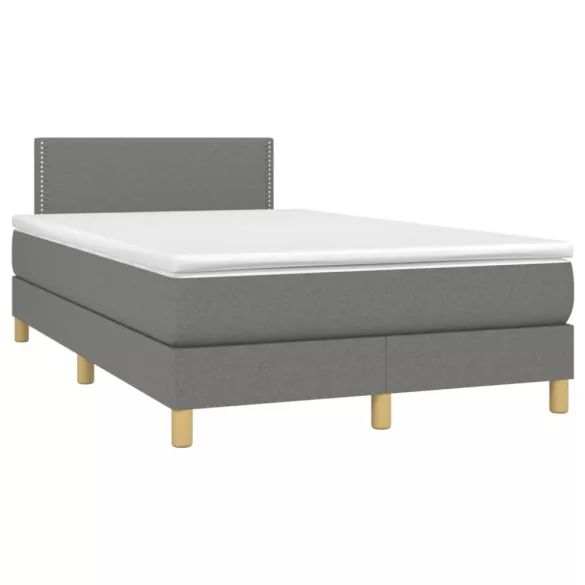 sötétszürke szövet rugós és LED-es ágy matraccal 120x190 cm