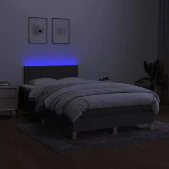 sötétszürke szövet rugós és LED-es ágy matraccal 120x190 cm