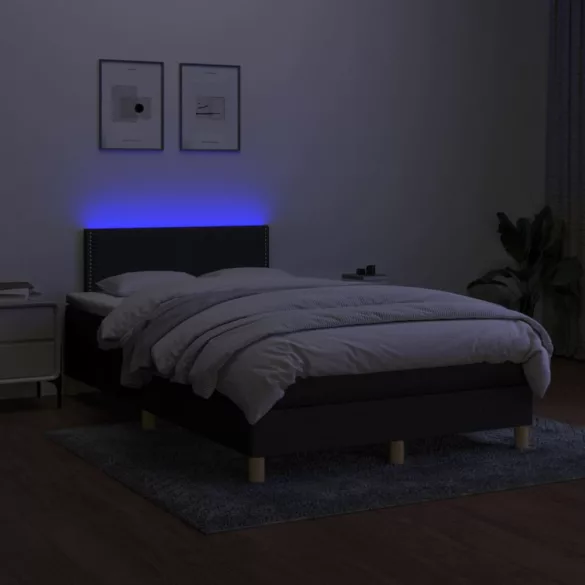 fekete szövet rugós és LED-es ágy matraccal 120x190 cm