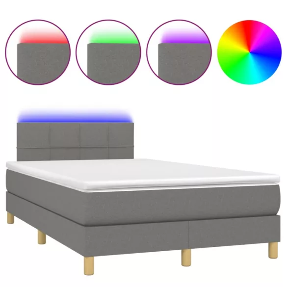 sötétszürke szövet rugós és LED-es ágy matraccal 120x190 cm