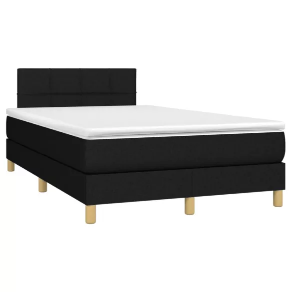 fekete szövet rugós és LED-es ágy matraccal 120x190 cm