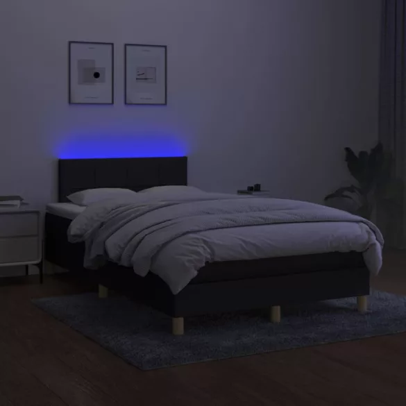 fekete szövet rugós és LED-es ágy matraccal 120x190 cm