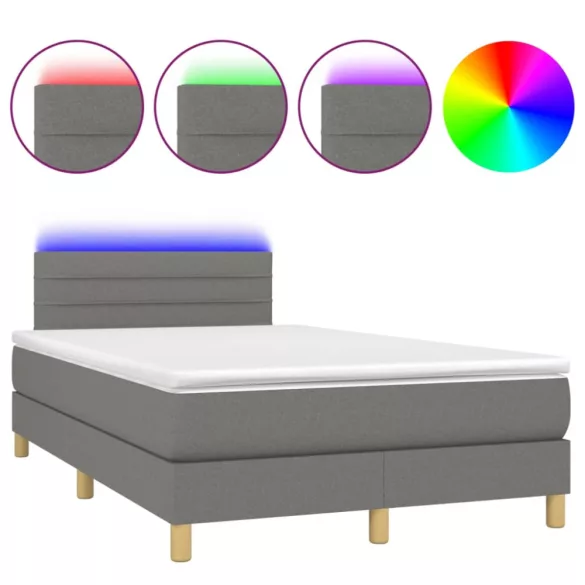 sötétszürke szövet rugós és LED-es ágy matraccal 120 x 190 cm