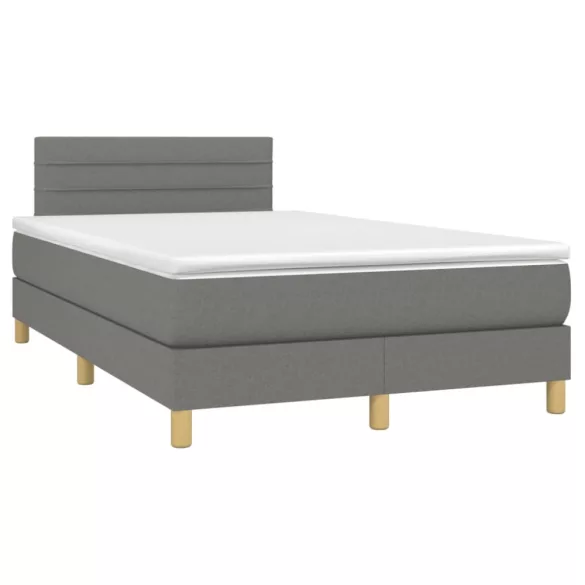 sötétszürke szövet rugós és LED-es ágy matraccal 120 x 190 cm