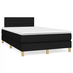 fekete szövet rugós és LED-es ágy matraccal 120 x 190 cm