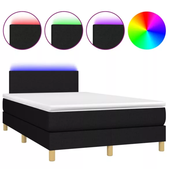 fekete szövet rugós és LED-es ágy matraccal 120 x 190 cm