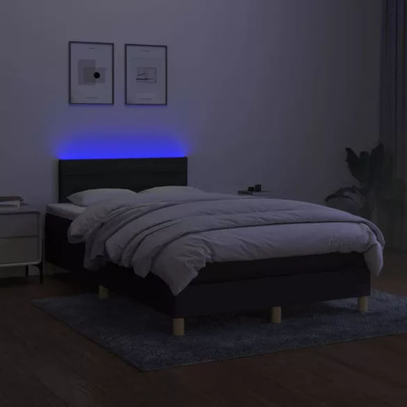 fekete szövet rugós és LED-es ágy matraccal 120 x 190 cm