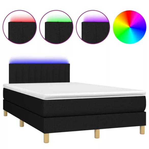 fekete szövet rugós és LED-es ágy matraccal 120x190 cm