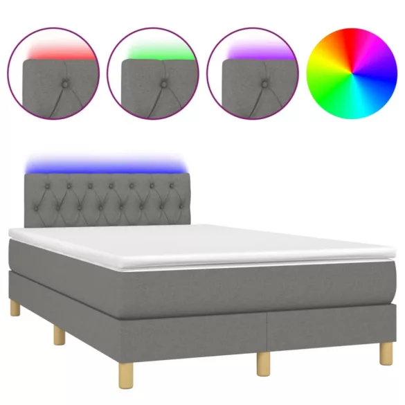 sötétszürke szövet rugós és LED-es ágy matraccal 120x190 cm