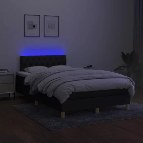 fekete szövet rugós és LED-es ágy matraccal 120x190 cm