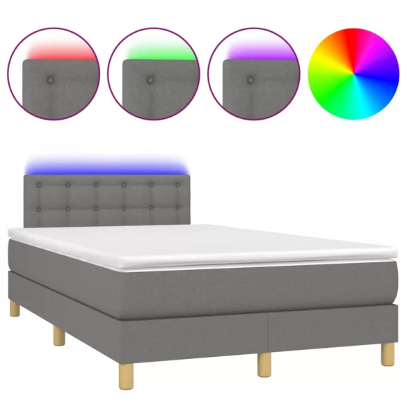sötétszürke szövet rugós és LED-es ágy matraccal 120x190 cm