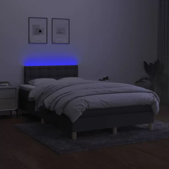 sötétszürke szövet rugós és LED-es ágy matraccal 120x190 cm