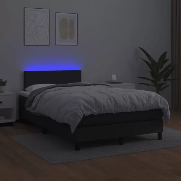 fekete műbőr rugós és LED-es ágy matraccal 120x190 cm