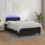 fekete műbőr rugós és LED-es ágy matraccal 120x190 cm