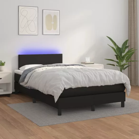 fekete műbőr rugós és LED-es ágy matraccal 120x190 cm