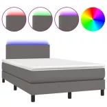 szürke műbőr rugós és LED-es ágy matraccal 120x190 cm