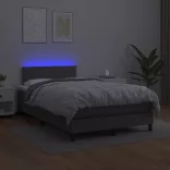 szürke műbőr rugós és LED-es ágy matraccal 120x190 cm