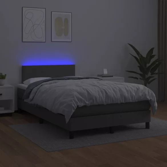 szürke műbőr rugós és LED-es ágy matraccal 120x190 cm
