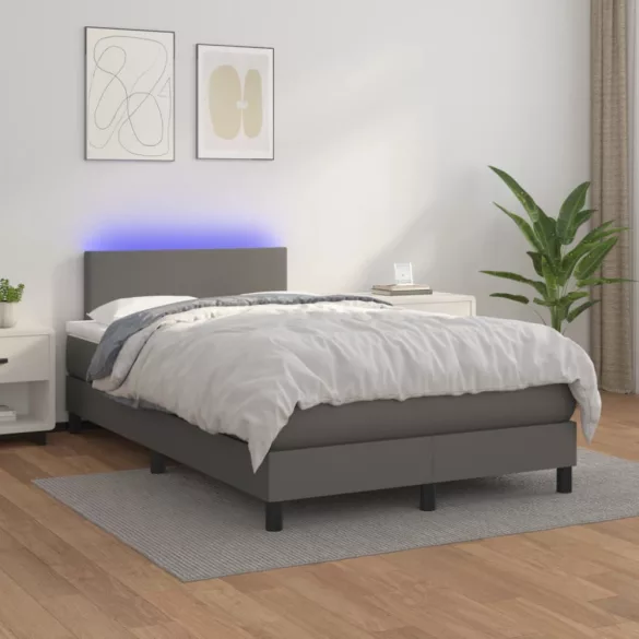 szürke műbőr rugós és LED-es ágy matraccal 120x190 cm