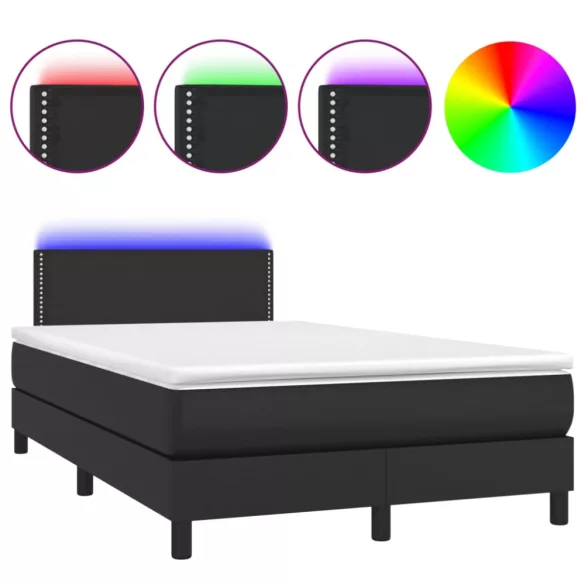 fekete műbőr rugós és LED-es ágy matraccal 120x190 cm