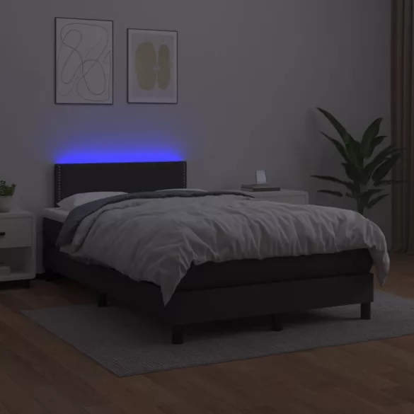 fekete műbőr rugós és LED-es ágy matraccal 120x190 cm