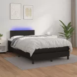 fekete műbőr rugós és LED-es ágy matraccal 120x190 cm
