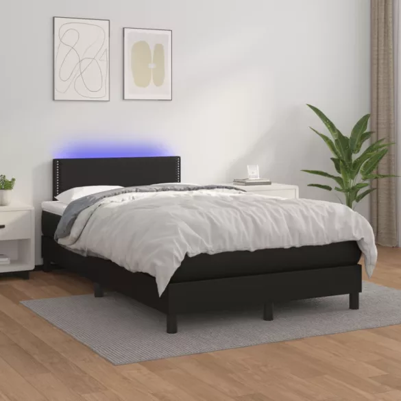 fekete műbőr rugós és LED-es ágy matraccal 120x190 cm