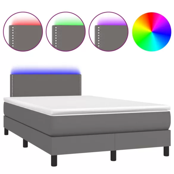szürke műbőr rugós és LED-es ágy matraccal 120x190 cm