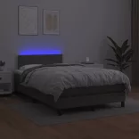 szürke műbőr rugós és LED-es ágy matraccal 120x190 cm