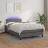 szürke műbőr rugós és LED-es ágy matraccal 120x190 cm