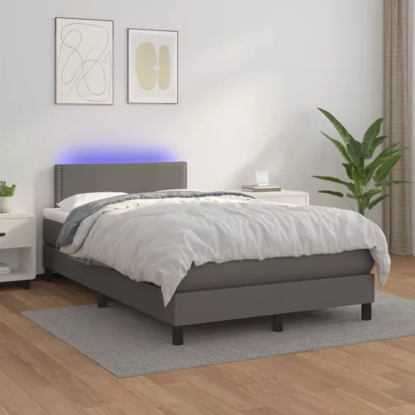 szürke műbőr rugós és LED-es ágy matraccal 120x190 cm