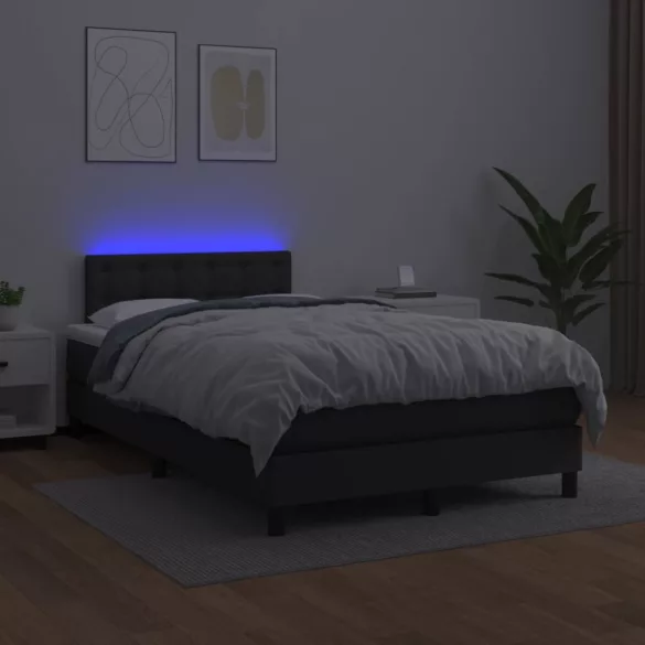 fekete műbőr rugós és LED-es ágy matraccal 120x190 cm