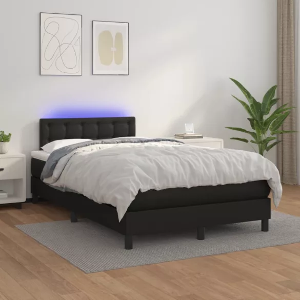 fekete műbőr rugós és LED-es ágy matraccal 120x190 cm