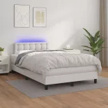 fehér műbőr rugós és LED-es ágy matraccal 120x190 cm