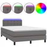 szürke műbőr rugós és LED-es ágy matraccal 120x190 cm