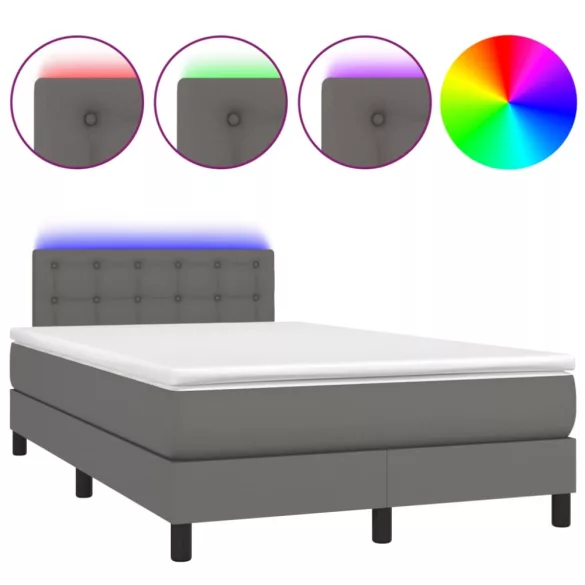 szürke műbőr rugós és LED-es ágy matraccal 120x190 cm