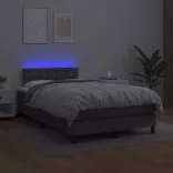 szürke műbőr rugós és LED-es ágy matraccal 120x190 cm