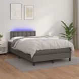 szürke műbőr rugós és LED-es ágy matraccal 120x190 cm