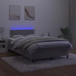 világosszürke bársony rugós és LED-es ágy matraccal 120x190 cm