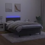 fekete bársony rugós és LED-es ágy matraccal 120x190 cm