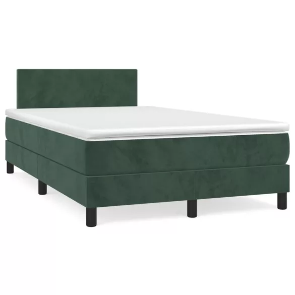 sötétzöld bársony rugós és LED-es ágy matraccal 120x190 cm